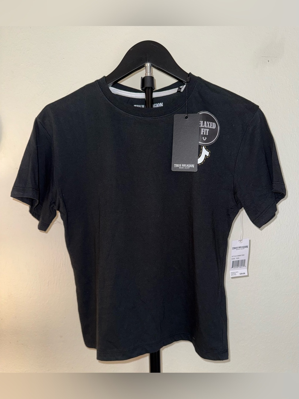True Religion Black Relaxed Fit Crew Neck T-Shirt, kids size 8, NWT